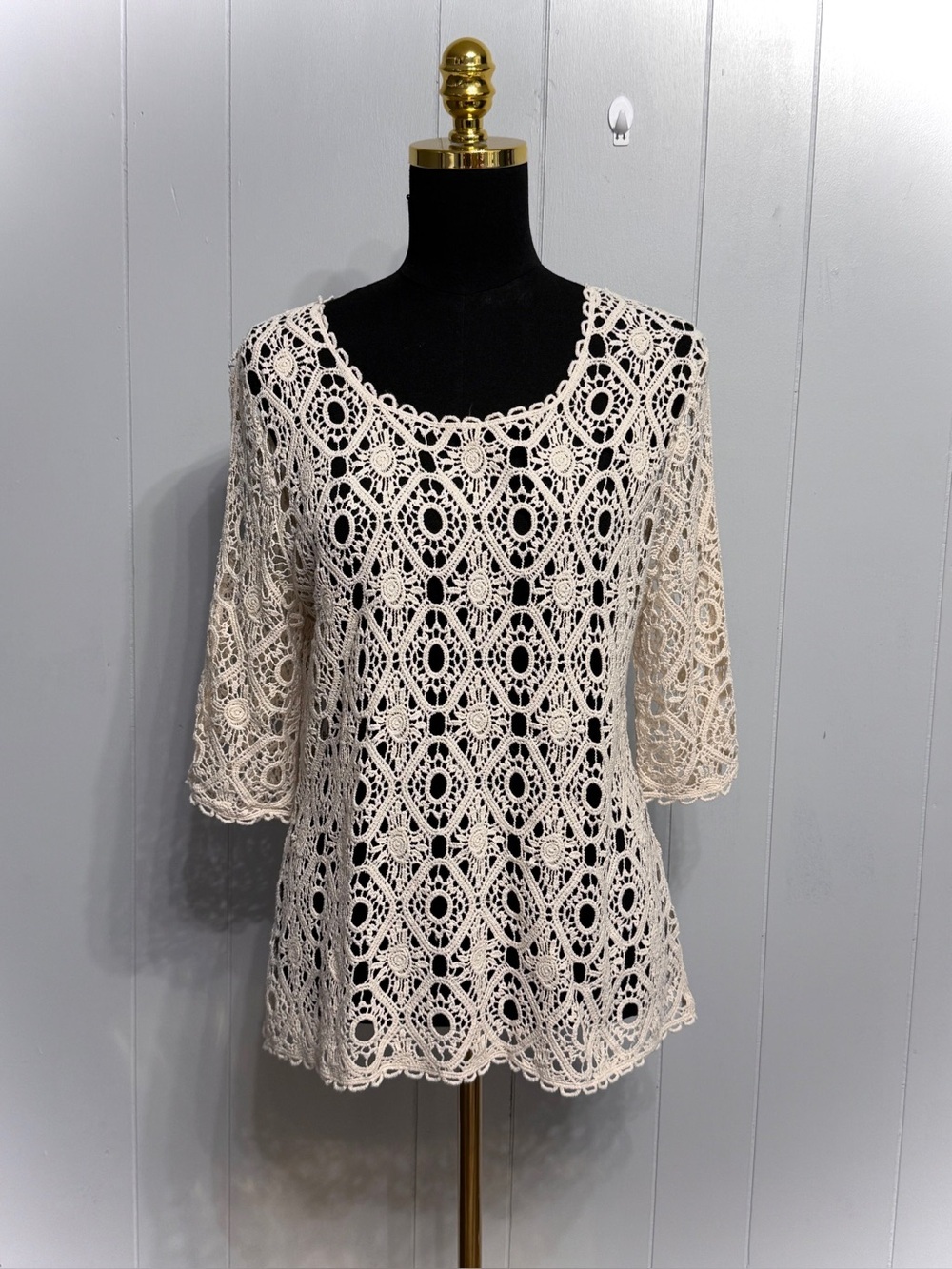 #16) Christopher & Banks Cream Crochet Lace Blouse